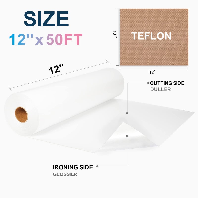 XSEINO Heat Transfer Vinyl Roll  12"" x 50FT White HTV Vinyl Roll with Teflon for Shirts  White Iron on Vinyl Roll for Cricut & Cameo  Easy to Cut for Heat Transfer Vinyl Design (White) - Image 4